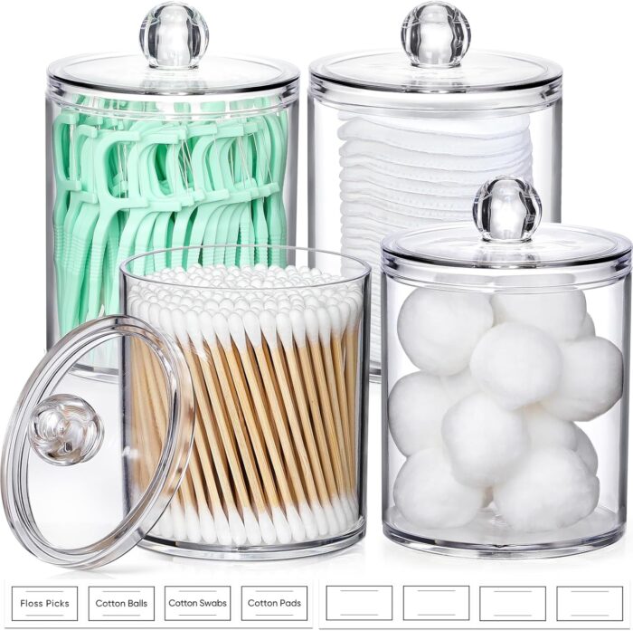 4 Pack Acrylic Qtip Holder Dispenser for Cotton Swabs